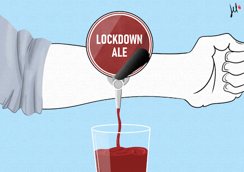 Cartoon: Lockdown Ale (medium) by Emanuele Del Rosso tagged lockdown,horeca,coronavirus,pandemic,pubs,lockdown,horeca,coronavirus,pandemic,pubs