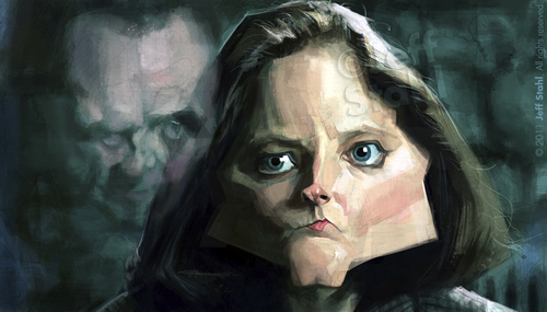 Cartoon: Jodie Foster (medium) by Jeff Stahl tagged jodie,foster,actress,caricature,freelance,hannibal,lecter,illustration,jeff,stahl,movie,silence,of,the,lambs,anthony,hopkins