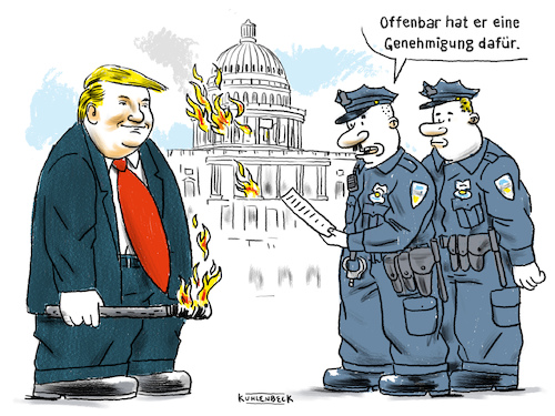 Cartoon: Trumps Freispruch. (medium) by Thomas Kuhlenbeck tagged trump,freispruch,impeachment,capitol,erstürmung,besetzung,brand,polizei,brandstiftung,trump,freispruch,impeachment,capitol,erstürmung,besetzung,brand,polizei,brandstiftung