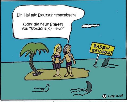 Cartoon: Baden macht fun! (medium) by Lutz-i tagged insel,baden,haie,