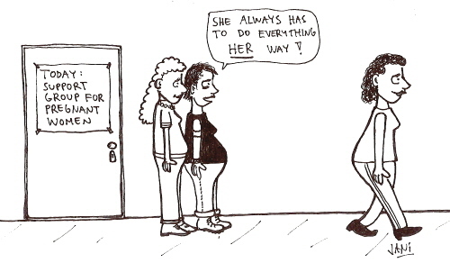 Cartoon: Her way (medium) by Jani The Rock tagged woman,women,pregnancy,pregnant,supportgroup