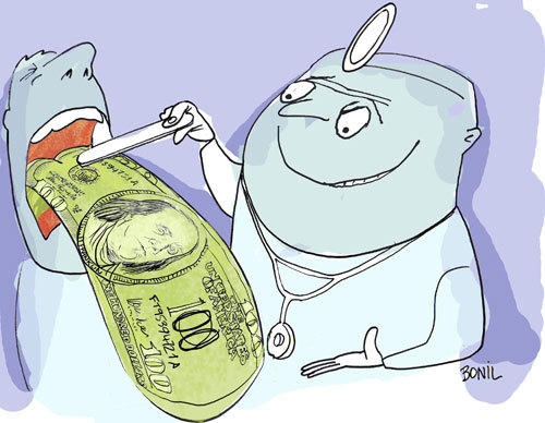 Cartoon: Dollar Doctor... (medium) by BONIL tagged expensive,doctor,medicine,dollar,disease