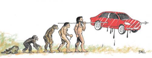 Cartoon: Evolution and consumerism (medium) by BONIL tagged car,technologie,evolution,culture,consumerism,oil,bonil