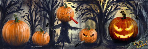 Cartoon: Jack O Lantern (medium) by alesza tagged halloween,pumpkin,jack,lantern,creepy,spooky,scarcrow,dark