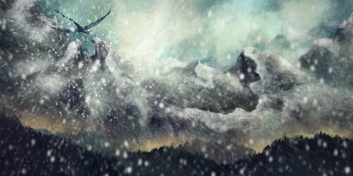 Cartoon: Snowstorm (medium) by alesza tagged digital,painting,illustration,ipad,art,ipadart,mountain,snow,storm,snowstorm,nature,landscape,dramatic
