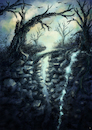 Cartoon: Fantasy environment (small) by alesza tagged landscape nature environment digital painting illustration art tree waterfall fantasy rock mountain bridge