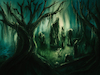 Cartoon: Schattenwald (small) by alesza tagged forest tree schattenwald shadow nature landscape fantasy digital painting illustration dark darkness