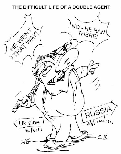 Cartoon: Double Agent in Trouble (medium) by Jean Genie tagged double,agent,espionage,ukraine,russia,truce,paranoia,fear,intelligence,military,politics,government,secret,constitution,enemy,mi6,fbi,cia,kgb,double,agent,espionage,ukraine,russia,truce,paranoia,fear,intelligence,military,politics,government,secret,constitution,enemy,mi6,fbi,cia,kgb