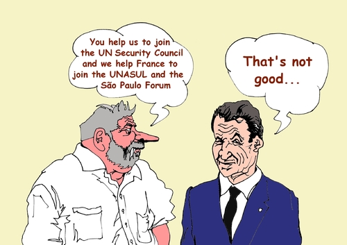 Cartoon: Lula and Sarkozy (medium) by Fusca tagged organizations,terrorist,security,world,third,politicians