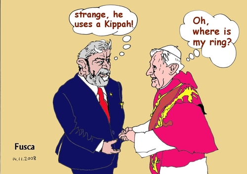 Cartoon: Lula and the Pope (medium) by Fusca tagged religion,immorality,corruption,world,third,pope,politicians