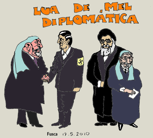 Cartoon: Lula Iran politics (medium) by Fusca tagged brazil,lula,iran,bomb,nuclear,terror