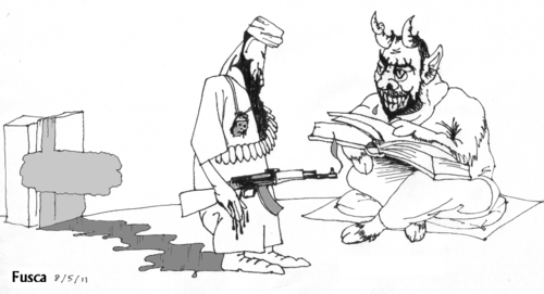 Cartoon: Osama Bin Laden meets 72 virgins (medium) by Fusca tagged genocide,promises,lies,myths,terrorism