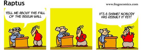Cartoon: Raptus strip (medium) by fragocomics tagged raptus,strip,strips,comic,comics,humour,school,berlin,wall,1989,teacher,ask,answer,berliner mauer,unterricht,schule,geschichte,berlin,mauer,1989,berliner