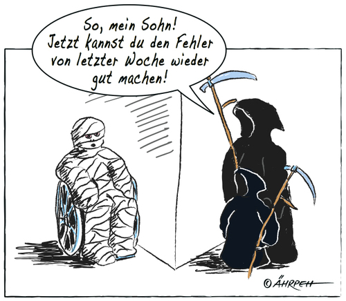Cartoon: Anfängerfehler (medium) by rpeter tagged rollstuhl,tod,anfänger,fehler