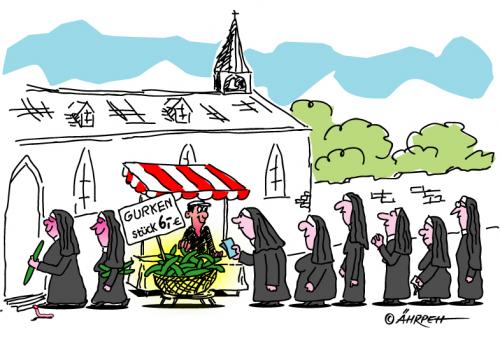 Cartoon: Die Nachfrage regelt den Preis (medium) by rpeter tagged nonnen,gurken,kirche,kloster