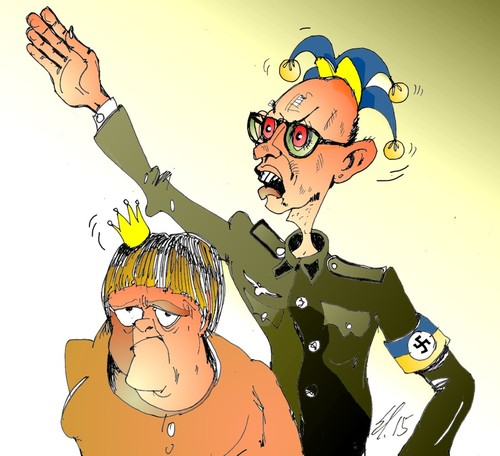 Cartoon: Zarennar. (medium) by medwed1 tagged ukraine,jazenuk,merkel,doppelmoral