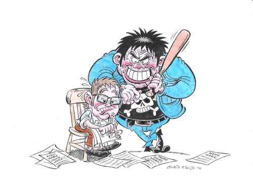 Cartoon: Pentel brush pen cartoon (medium) by fieldtoonz tagged homework,bully,pentel