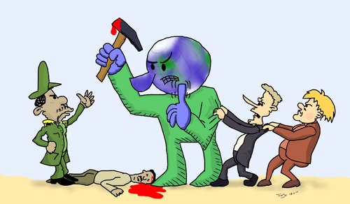 Cartoon: Flugverbot ohne uns (medium) by TomSe tagged schande,un,merkel,gadaffi,westerwelle,flugverbot