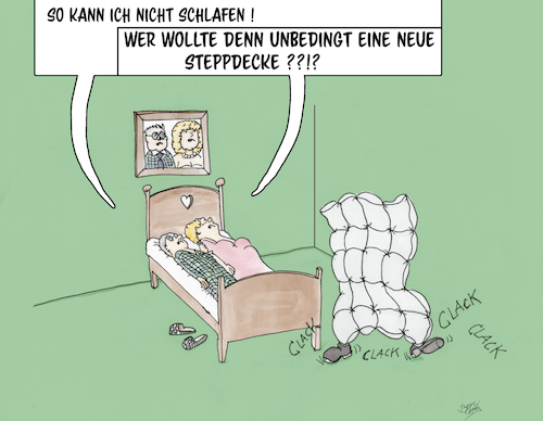 Cartoon: Die Steppdecke (medium) by beangrphx tagged steppdecke,steppschuhe,steppen,tanzen,party,schlafzimmer,ehepaar,ehebett,meinungsverschiedenheit,streit,lärm,krach,klappern,wortwitz,steppdecke,steppschuhe,steppen,tanzen,party,schlafzimmer,ehepaar,ehebett,meinungsverschiedenheit,streit,lärm,krach,klappern,wortwitz