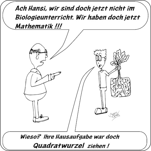 Cartoon: Quadratwurzel ziehen (medium) by beangrphx tagged math2022,unterricht,mathe,mathematik,lehrer,biologie,wurzel,quadratisch,ziehen,aufgabe,hausaufgabe,math2022,unterricht,mathe,mathematik,lehrer,biologie,wurzel,quadratisch,ziehen,aufgabe,hausaufgabe