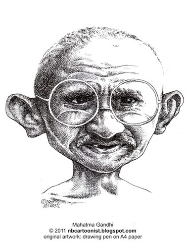 Cartoon: Mahatma Gandhi (medium) by Joen Yunus tagged carrcature