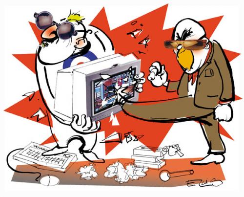 Cartoon: Bloody Computer (medium) by drawgood tagged computer,kick,tecnology,agression