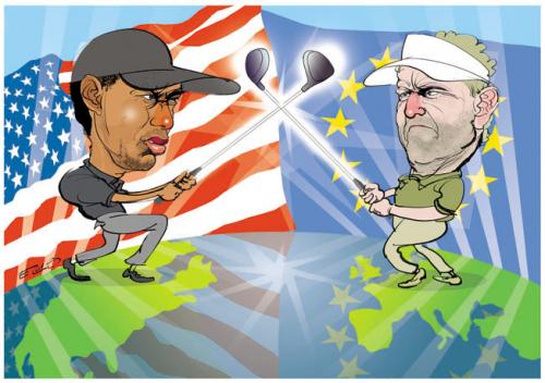 Cartoon: Tiger and Monty (medium) by drawgood tagged sport,golf,caricature,portrait