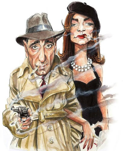 Cartoon: Bogart Bacall caricature (medium) by Colin A Daniel tagged bogart,bacall,caricature,colin,daniel