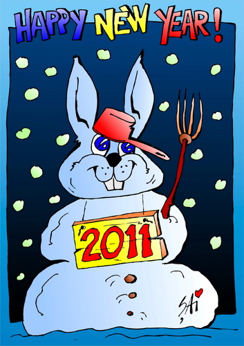 Cartoon: Happy New Year 2011! (medium) by SAI tagged ani,multi,la,caricaturasai,2011,year,new,happy,rabbit,snow