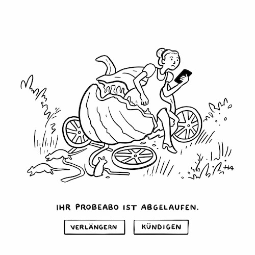Cartoon: Kürbiskutsche (medium) by HilaryAllison tagged aschenputtel,cinderella,probeabo,kürbis,ausgehen,ablauf,abo,subscription,saas,software,service