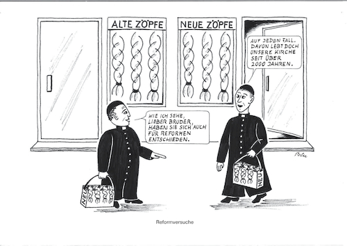 Cartoon: Reformversuche (medium) by Pelu tagged katholizismus,reform
