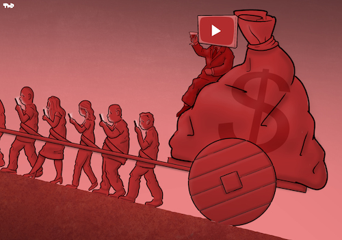 Cartoon: 15 years of YouTube (medium) by Tjeerd Royaards tagged youtube,video,money,profit,smartphone,youtube,video,money,profit,smartphone