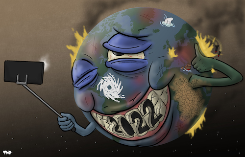 Cartoon: 2022 (medium) by Tjeerd Royaards tagged 2022,year,earth,planet,crisis,war,climate,2022,year,earth,planet,crisis,war,climate