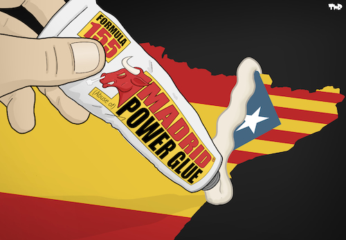 Cartoon: Abuse of Power Glue (medium) by Tjeerd Royaards tagged spain,catalonia,independence,155,madrid,barcelona,rajoy,puigdemont,spain,catalonia,independence,155,madrid,barcelona,rajoy,puigdemont