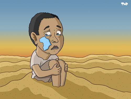 Cartoon: Africa (medium) by Tjeerd Royaards tagged africa,war,famine,drought,tear,tears,sorrow,desert,afrika,armut,arm,kinder,wüste,entwicklungshilfe