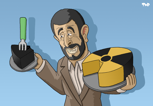 Cartoon: Ahmadinejad strikes a deal (medium) by Tjeerd Royaards tagged ahmadinejad,iran,nuclear,weapons,atom,tehran,war,threat,united,nations,turkey,brazil,ahmadinedschad,iran,nuklearwaffen,waffen,verteidigung,krieg,abwehr