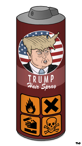 Cartoon: American Hair Product (medium) by Tjeerd Royaards tagged donald,trump,president,usa,republicans,donald,trump,president,usa,republicans