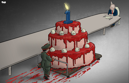 Cartoon: Anniversary (medium) by Tjeerd Royaards tagged putin,ukraine,russia,anniversary,invasion,putin,ukraine,russia,anniversary,invasion