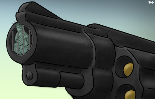 Cartoon: At gunpoint (medium) by Tjeerd Royaards tagged colorado,mass,shooting,usa,nra,guns,gun,colorado,mass,shooting,usa,nra,guns,gun