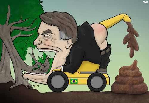 Cartoon: Bolsonaro and the Amazon (medium) by Tjeerd Royaards tagged bolsonaro,brazil,trees,forest,deforestation,bolsonaro,brazil,trees,forest,deforestation