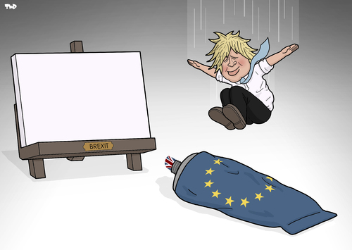 Cartoon: Brexit (medium) by Tjeerd Royaards tagged boris,johnson,brexit,britain,europe,eu,cameron,london,brussels,uk,boris,johnson,brexit,britain,europe,eu,cameron,london,brussels,uk