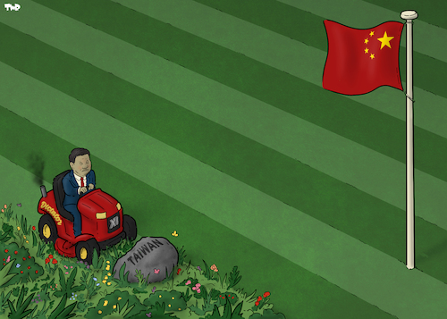 Cartoon: China and Taiwan (medium) by Tjeerd Royaards tagged taiwan,china,democracy,xi,jinping,dictator,taiwan,china,democracy,xi,jinping,dictator