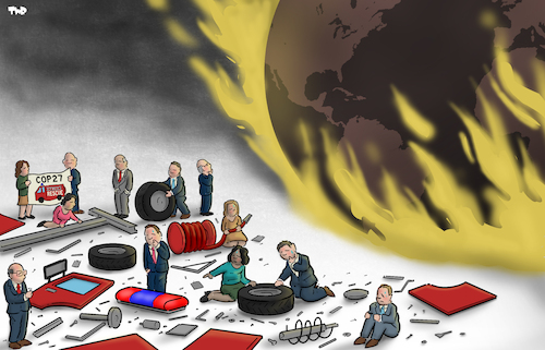 Cartoon: COP27 (medium) by Tjeerd Royaards tagged climate,crisis,emergency,cop,cop27,climate,crisis,emergency,cop,cop27