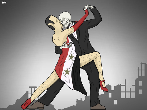 Cartoon: Dance with Death (medium) by Tjeerd Royaards tagged syria,war,assad,death,dance,tango,syria,war,assad,death,dance,tango
