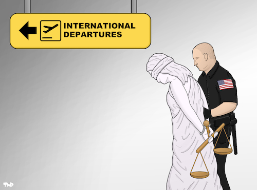 Cartoon: Deported (medium) by Tjeerd Royaards tagged trump,immigration,muslim,ban,border,airport,justice,trump,immigration,muslim,ban,border,airport,justice