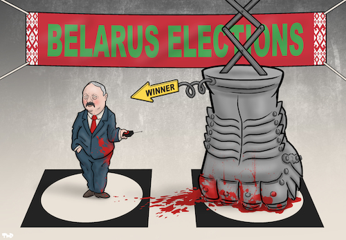 Cartoon: Elections in Belarus (medium) by Tjeerd Royaards tagged belarus,dictator,elections,lukashenko,victory,cheat,belarus,dictator,elections,lukashenko,victory,cheat