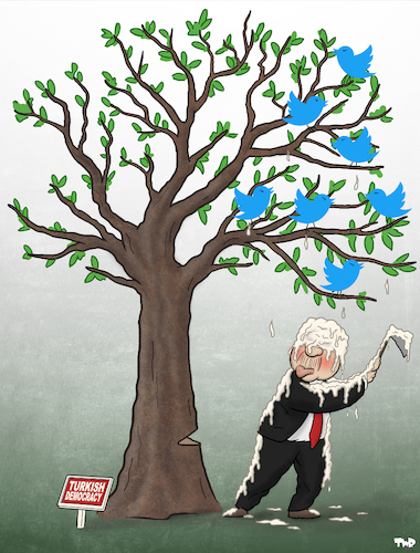 Cartoon: Erdogan and social media (medium) by Tjeerd Royaards tagged turkey,erdogan,twitter,social,media,democracy,censorship,turkey,erdogan,twitter,social,media,democracy,censorship