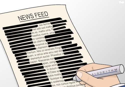 Cartoon: Facebook News Feed (medium) by Tjeerd Royaards tagged facebook,news,feed,fake,facts,truth,censoprship,algorythm,facebook,news,feed,fake,facts,truth,censoprship,algorythm