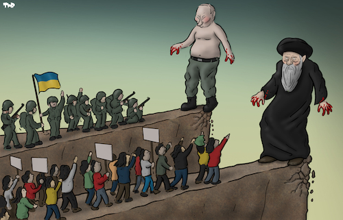 Cartoon: Fighting oppression (medium) by Tjeerd Royaards tagged iran,russia,putin,oppression,ukraine,protests,iran,russia,putin,oppression,ukraine,protests