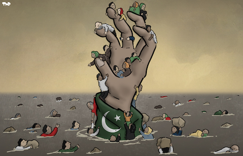 Cartoon: Floods in Pakistan (medium) by Tjeerd Royaards tagged pakistan,floods,climate,extreme,weather,pakistan,floods,climate,extreme,weather